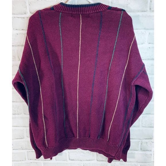Harbour Classics Mens Vintage 80's V-Neck Cranberry Navy Sweater‎ Large - Picture 4 of 5